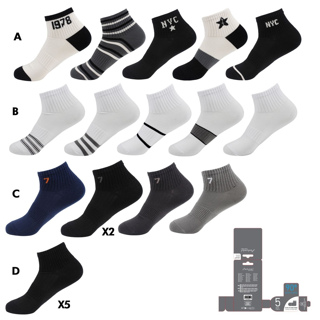 5er Pack Herren Sneaker Socken 90°