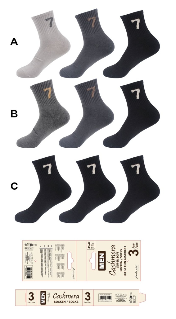 [82.00591.99] 3er Pack Winter Herren Socken Cashmera 7 Design