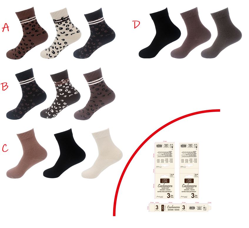 [82.00590.99] 3er Pack Winter Damen Socken Cashmera Leopard