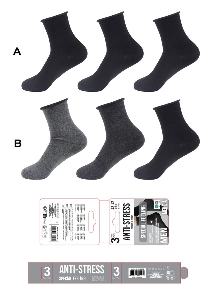 [82.00585.99] 3er Pack Herren Anti Stress Socken Cotton -Dark Edition-