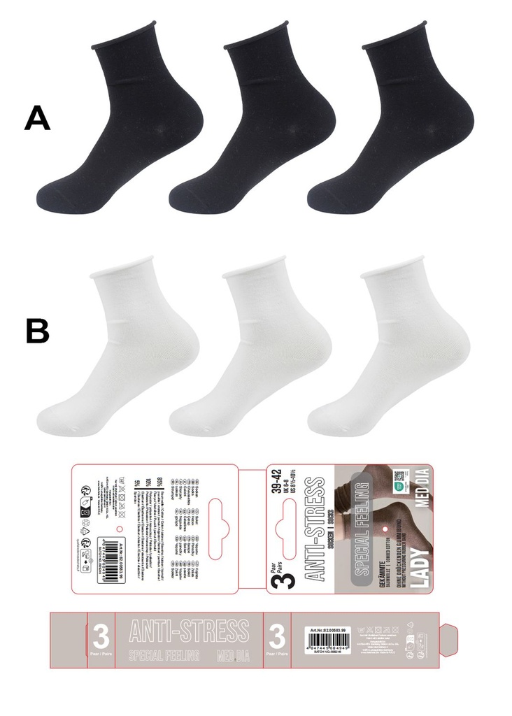 [82.00584.99] 3er Pack Damen Anti Stress Socken Cotton -Black & White Edition-