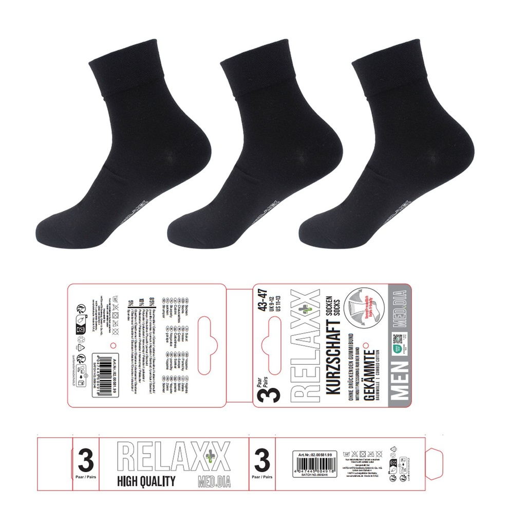 [82.00582.99] 3er Pack Herren RELAXX Socken Cotton -Black Edition-