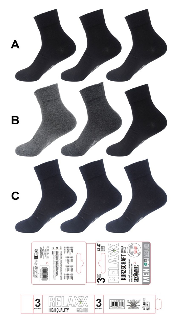 [82.00581.99] 3er Pack Herren RELAXX Socken Cotton -Dark Edition-
