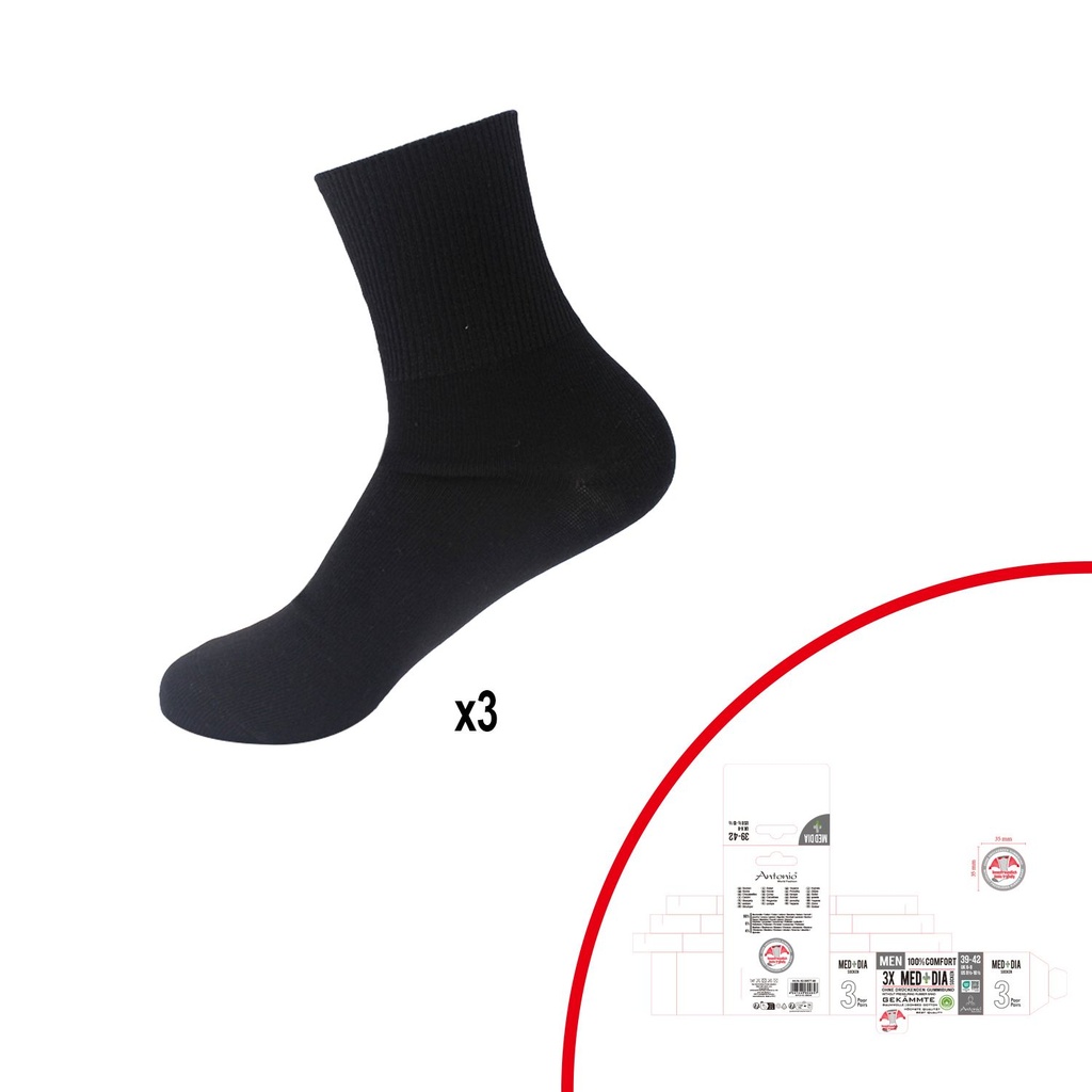 [82.00577.99] 3er Pack Herren Kurzschaft MED+ DIA Socken Cotton -Black Edition-