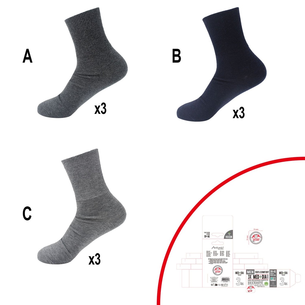 3er Pack Herren Kurzschaft MED+ DIA Socken Cotton -Basic Edition