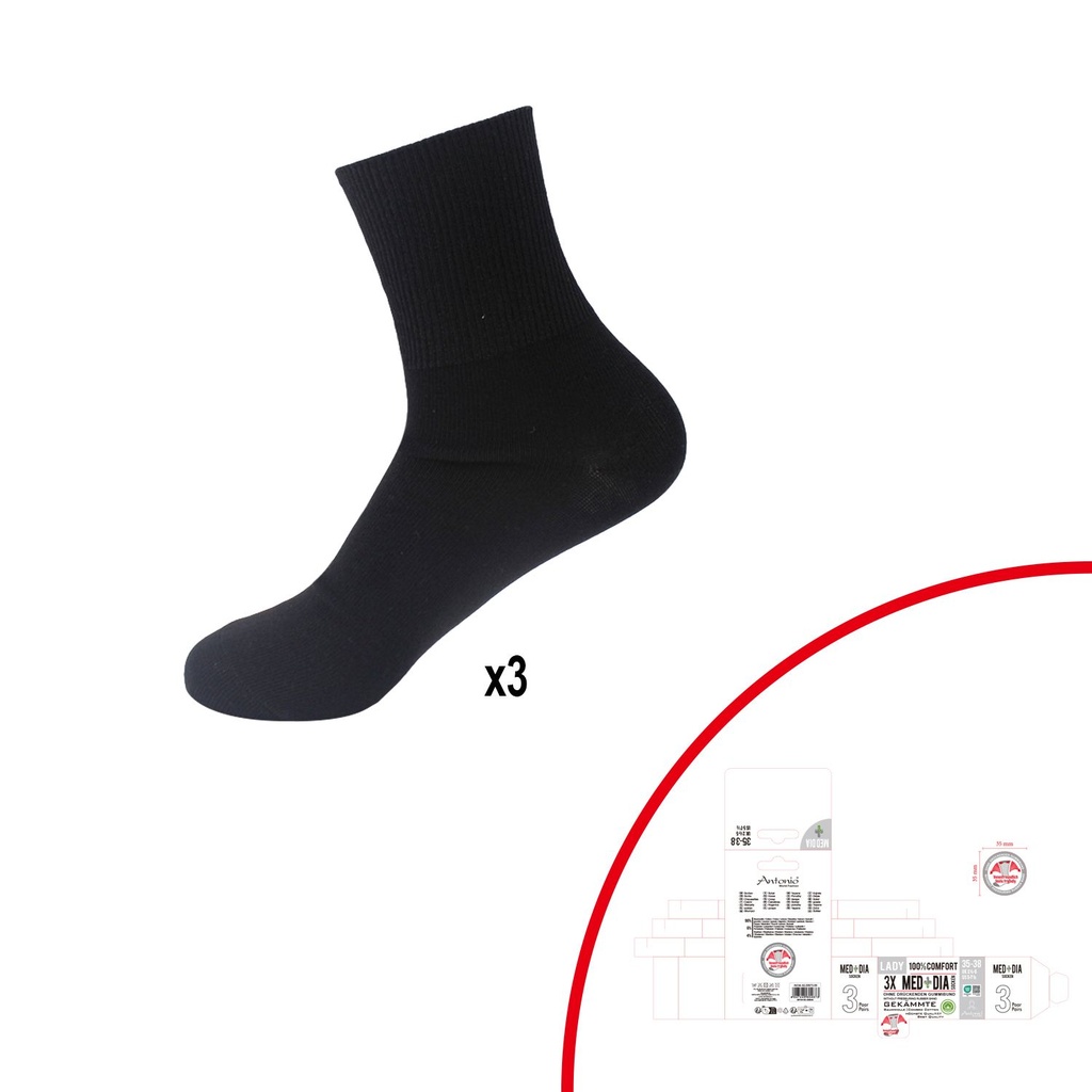 [82.00575.99] 3er Pack Damen Kurzschaft MED+ DIA Socken Cotton -Black Edition-