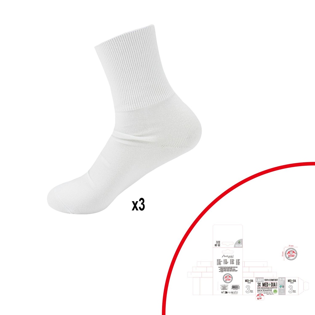 [82.00574.99] 3er Pack Damen Kurzschaft MED+ DIA Socken Cotton -White Edition-