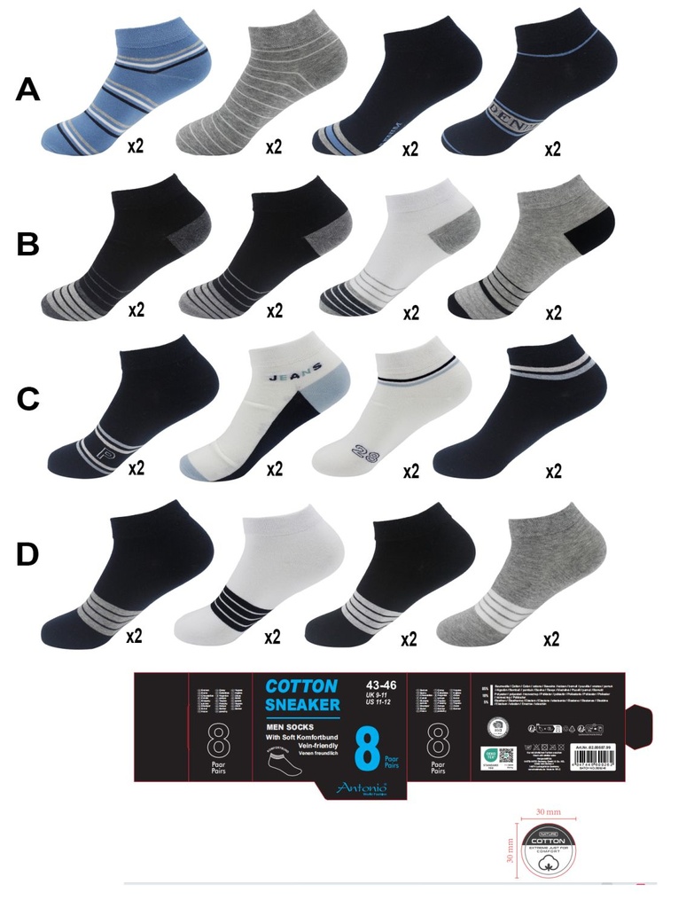 [82.00557.99] 8er Pack Herren Sneaker Socken Mixed