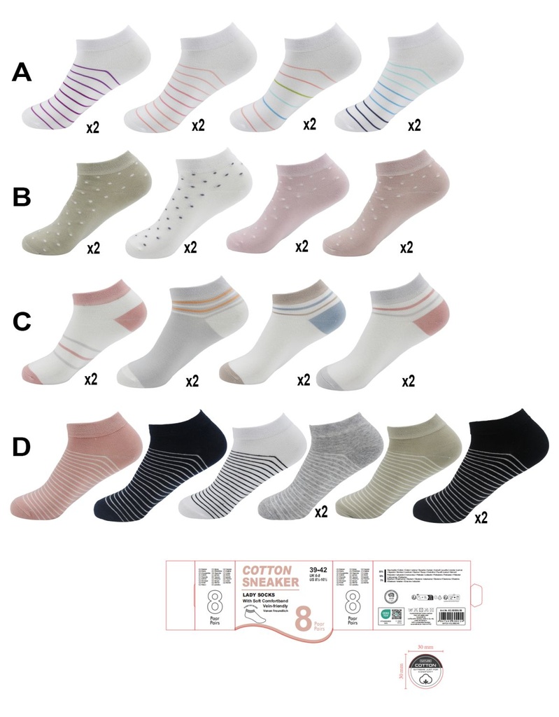 8er Pack Damen Sneaker Socken Mixed