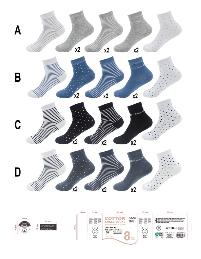 8er Pack Damen Quarter Maritim Socken