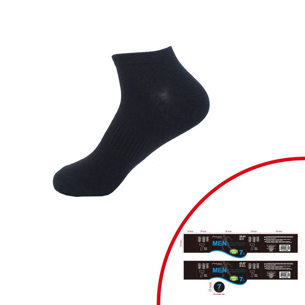 7er Pack Herren Sneaker Socken Schwarz