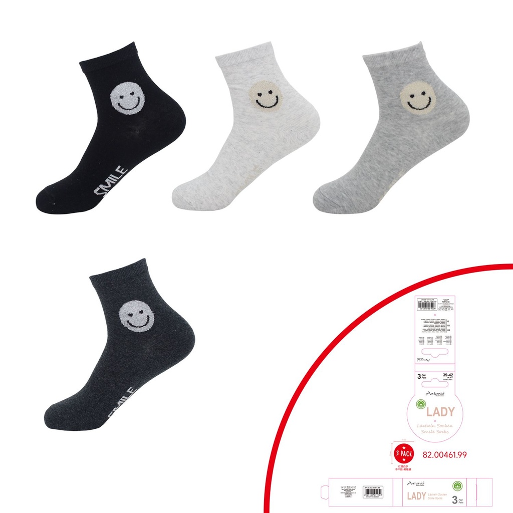 3er Pack Damen Smiley Socken