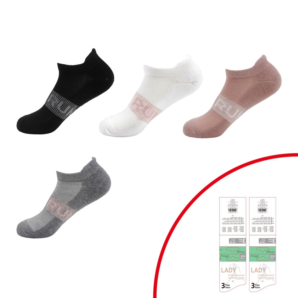 3er Pack Damen Sneaker Socken mit Streifen