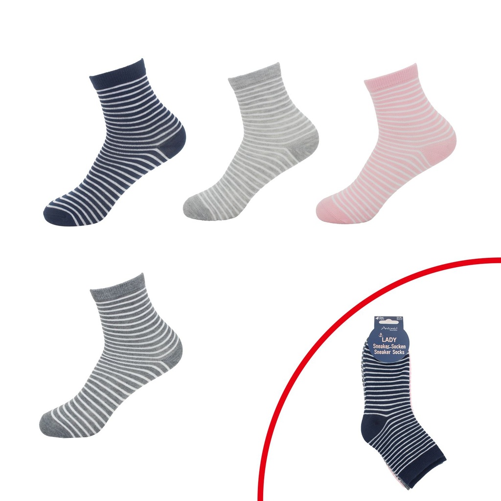 4er Pack Damen Streifen Socken 3/4 lang