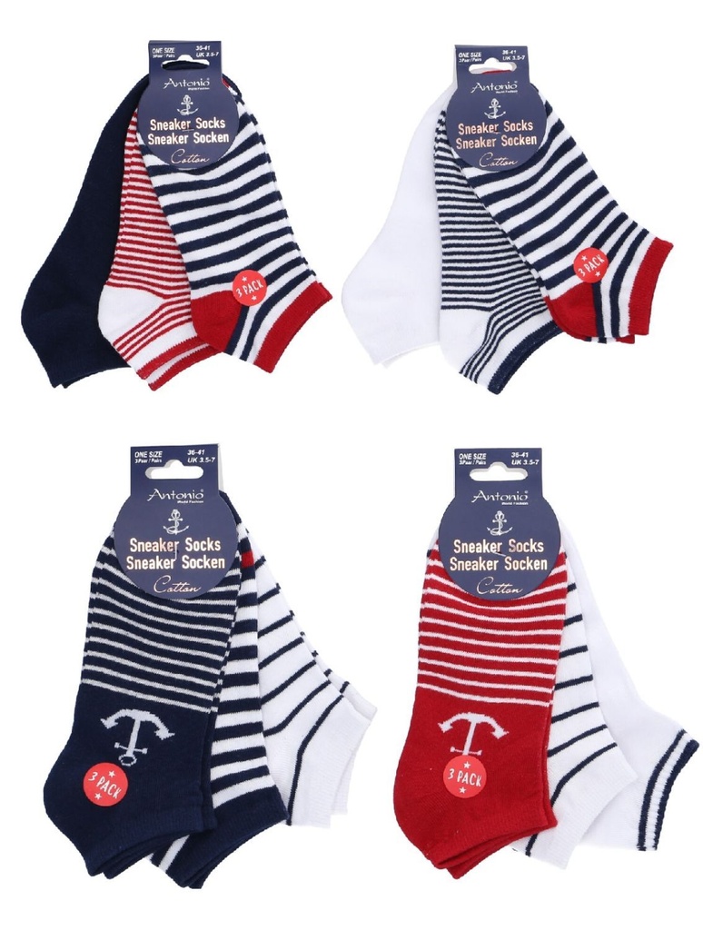 3er Pack Damen Sneaker Socken Anker und Streifen II