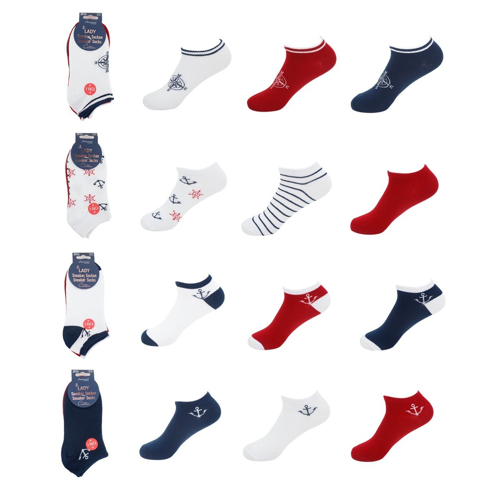 3er Pack Damen Sneaker Socken Anker Maritim