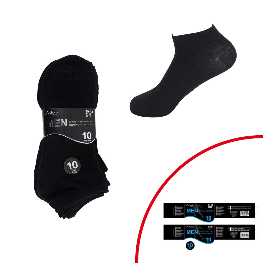 10er Pack Herren Sneaker Socken Schwarz