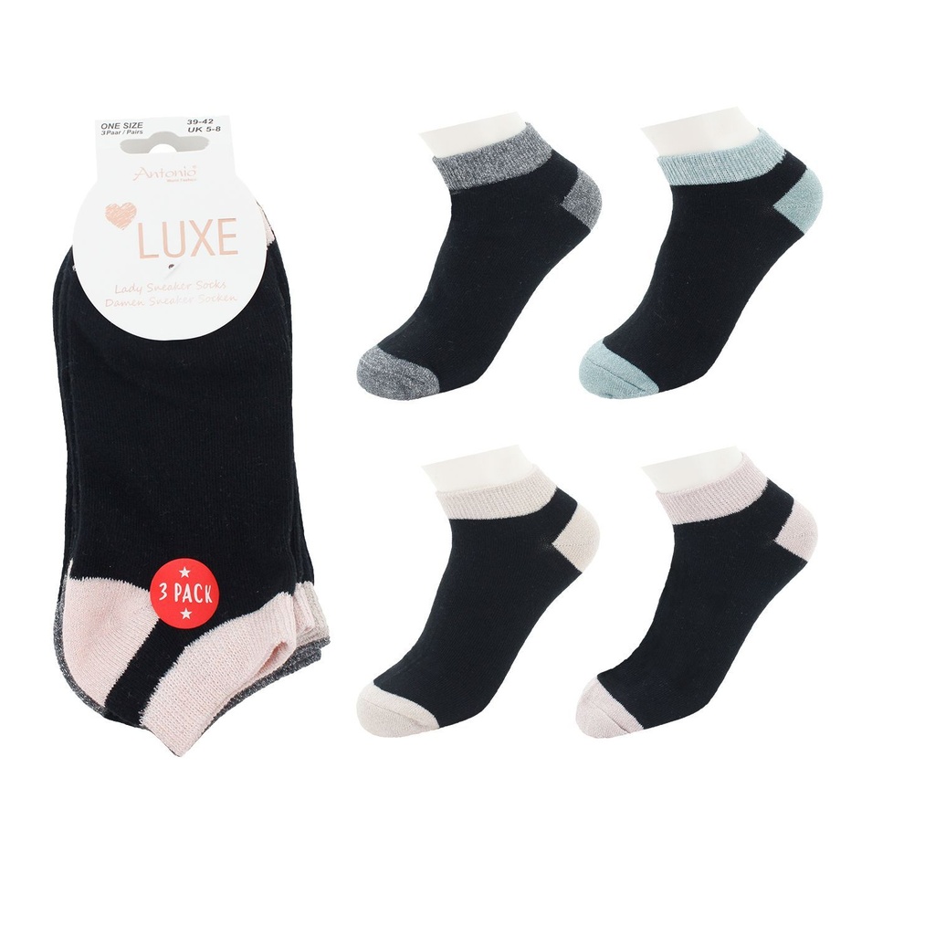 3er Pack Damen Sneaker Socken Lurex Schwarz
