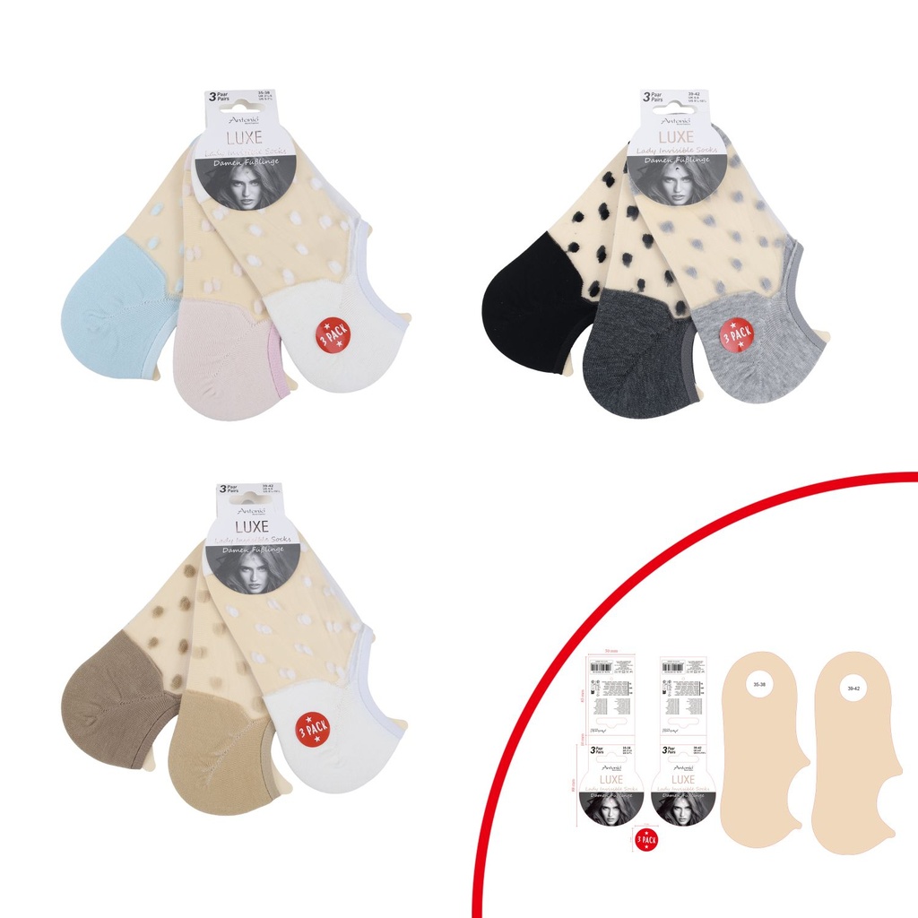 3er Pack Sneaker Socken Netz Mit Punkten