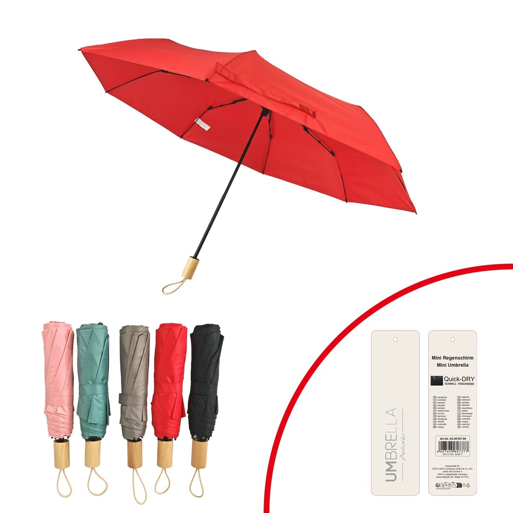 [45.00167.99] Mini Umbrella, Uni Color, Sturmstrebe Mit Elegant Fashion Holzgriff