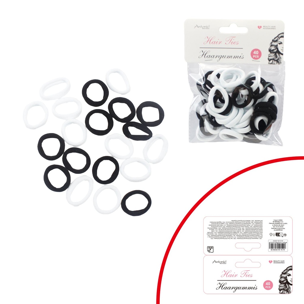 40er Pack Damen Haargummis Schwarz & Weiß Edition