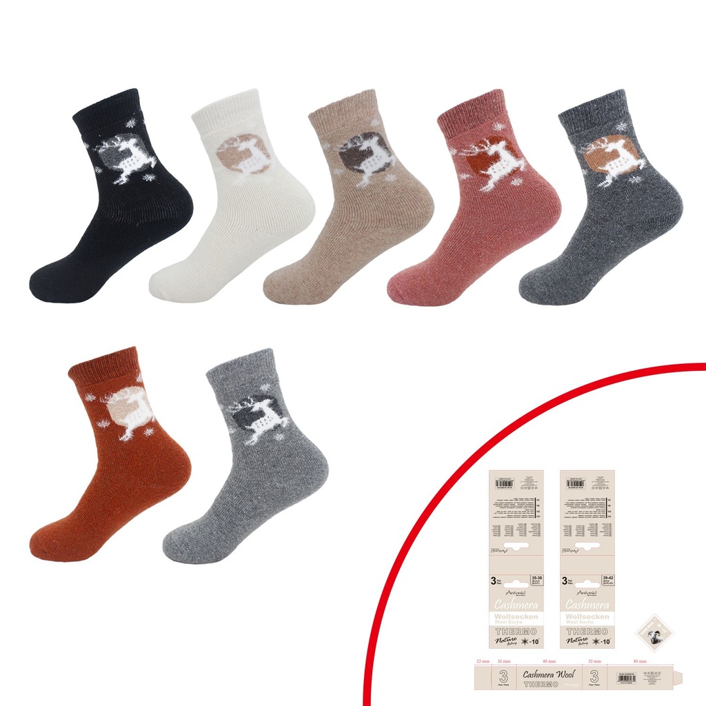 3er Pack Damen Cashmera Wollsocken Hirsch Im Mondschein