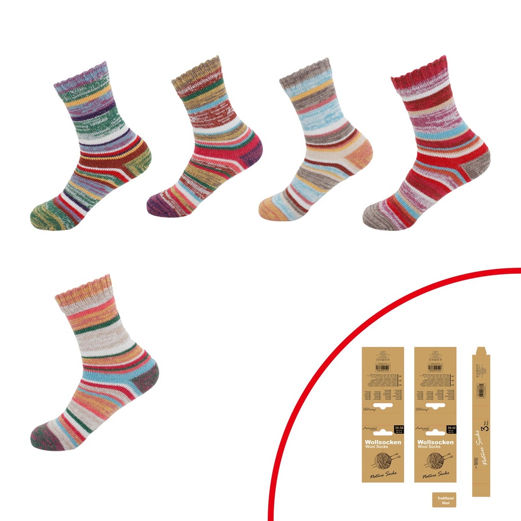 3er Pack Winter Damen Wollsocken Bunt Streifen