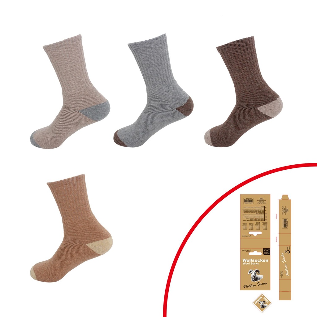 3er Pack Winter Merino Wollsocken Natur Farben
