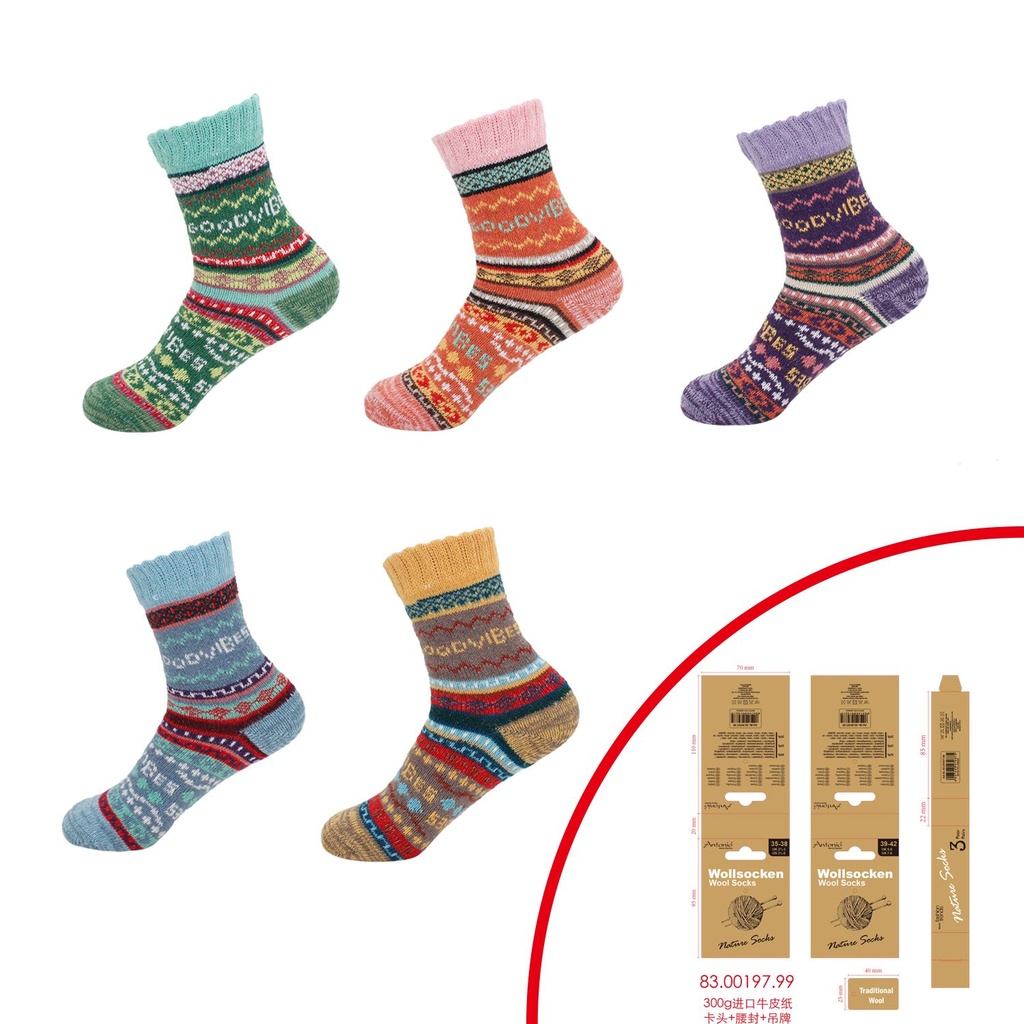 3er Pack Winter Damen Wollsocken Bunt 3