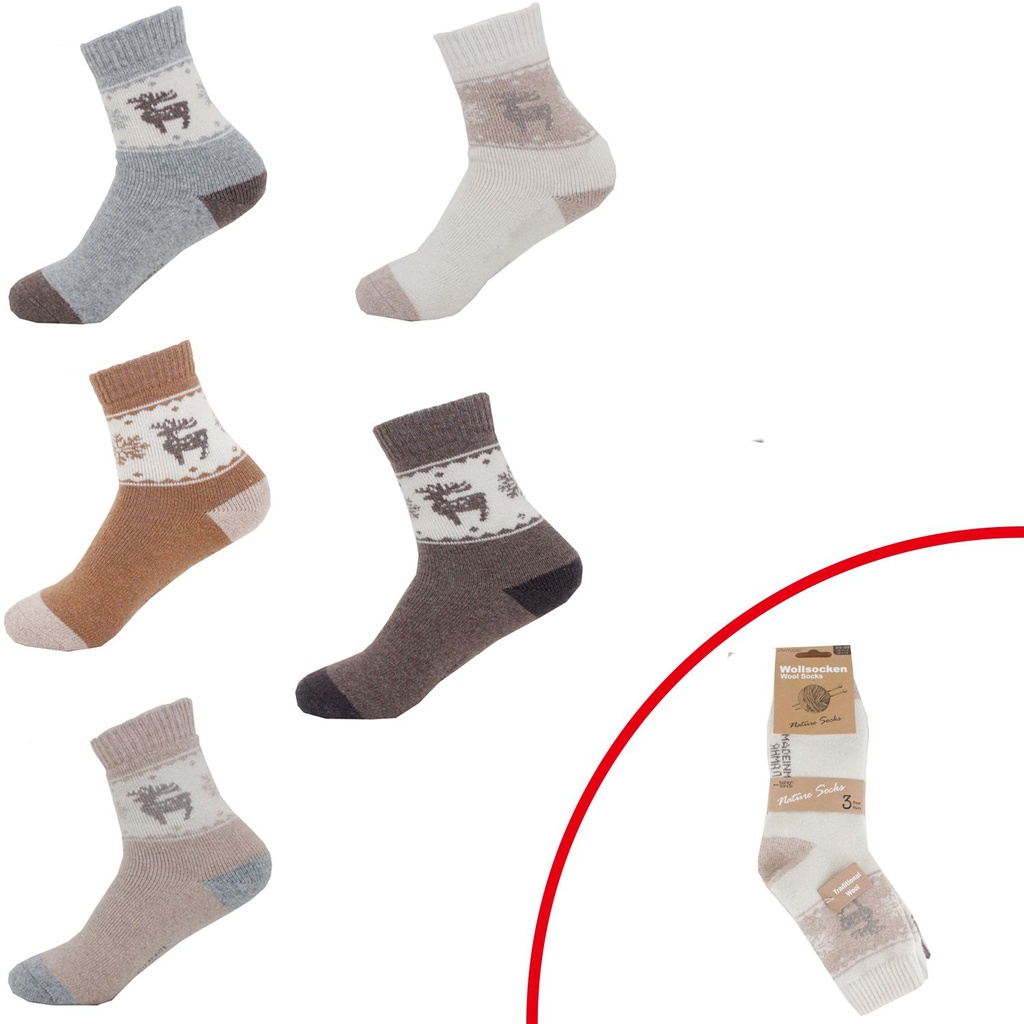 3er Pack Damen Woll Socken "Rentier"