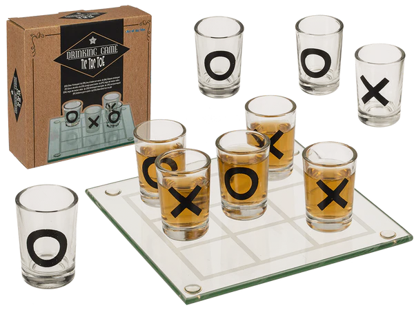 Glas-Trinkspiel, Tic Tac Toe, mit 9 Gläsern,