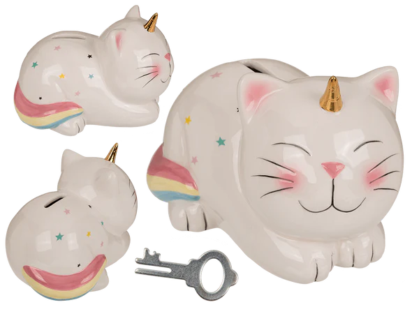 Spardose mit Schloss, Unicorn Cat, ca. 17 x 12 cm,