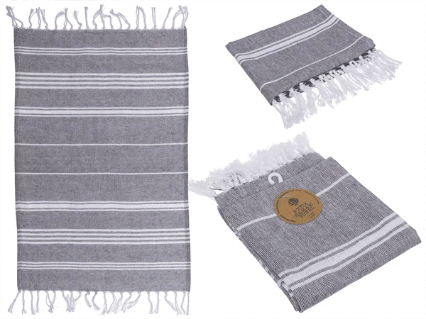 Weiß/graues Fouta-Hamamtuch (für Sauna & Strand),