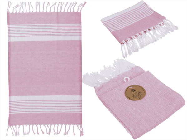 Rosa/Weißes Fouta-Hamamtuch (für Sauna & Strand),