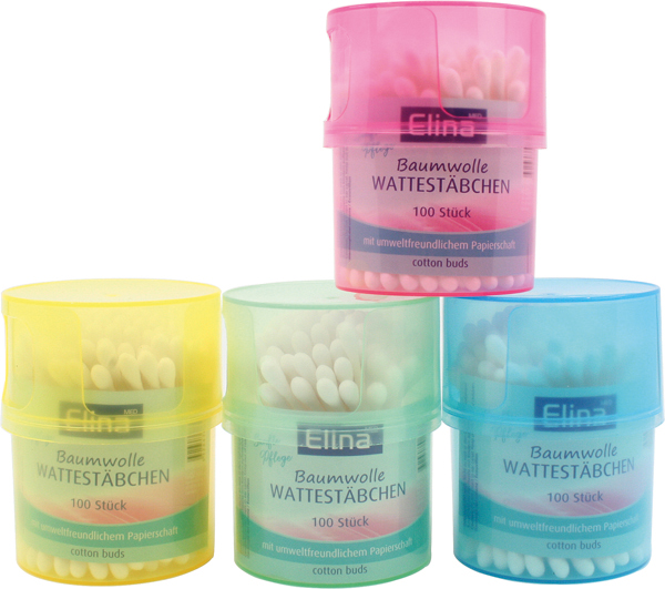 [WERM-69343] Wattestäbchen 100er Papier Elina farb.Spenderdose