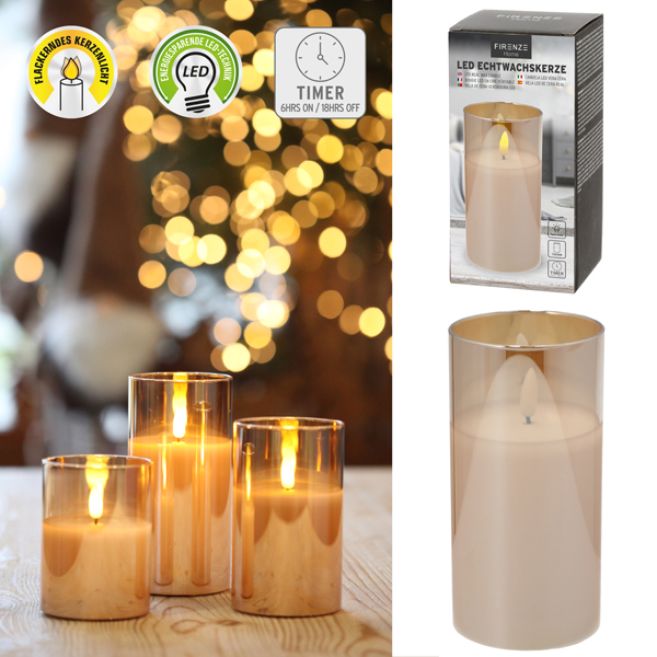 [CEP-56454] *WERBUNG* LED Echtwachskerze im Glas, L, 7,5x15cm