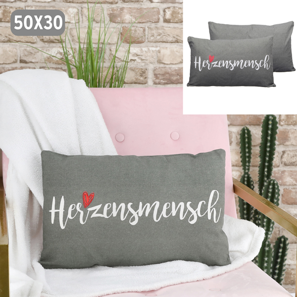[CEP-44500] Kissen Herzensmensch, grau, 50x30cm