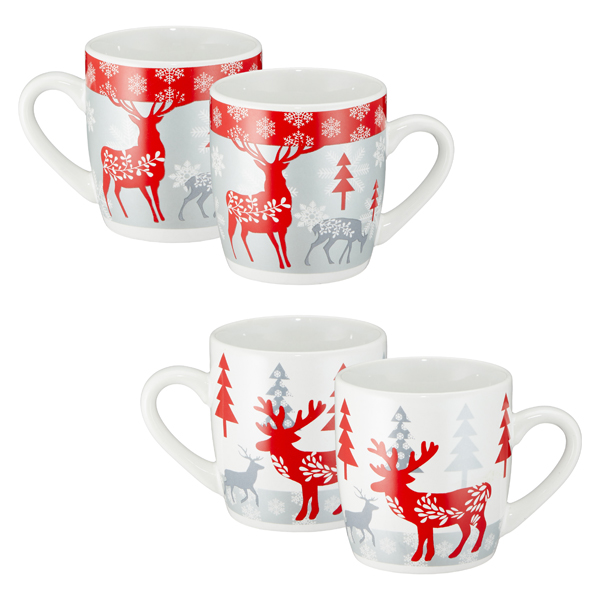 [CEP-73701] Becher  Weihnacht silber/rot, bauchig, 2/s, 350ml, 12x9cm