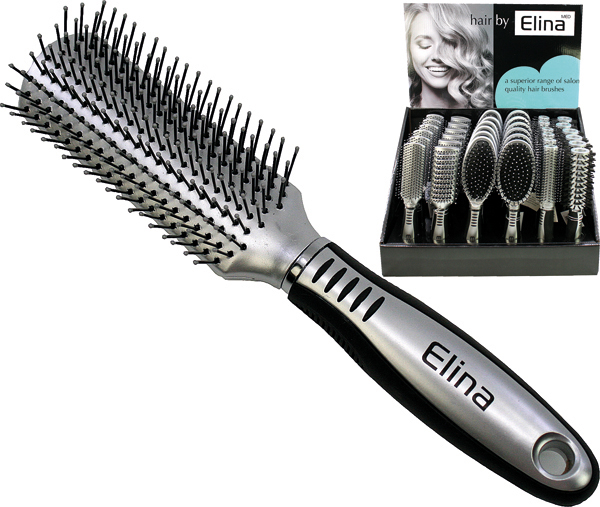 [WERM-40887] Haarbürste gumm. Griff 22-24cm Displ.6-f.sort.