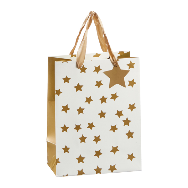 [CEP-43372] Geschenktüte "Sterne", weiß/gold, L, ca. 32 cmH