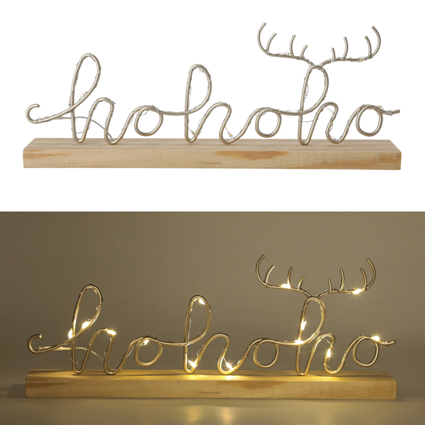 LED Metal Schriftzug HoHoHo auf Holzsockel, M, ca.30cmL