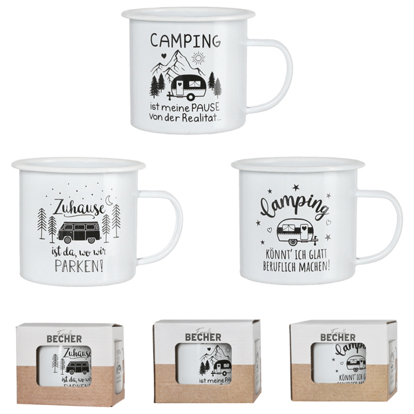 [CEP-82336] Becher Emaille, Camping, ca. 9cmH, 3/s
