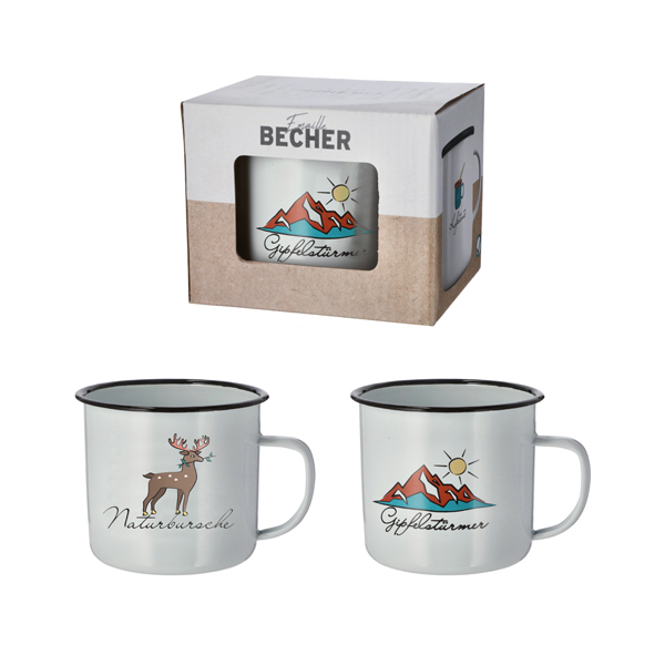 [CEP-56497] Becher Emaille, Nature, ca. 9cmH, 2/s