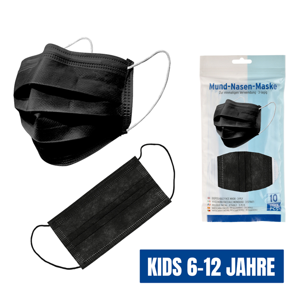 [CEP-91735] Mund-Nasen-Maske, Kinder, schwarz, 10er Beutel