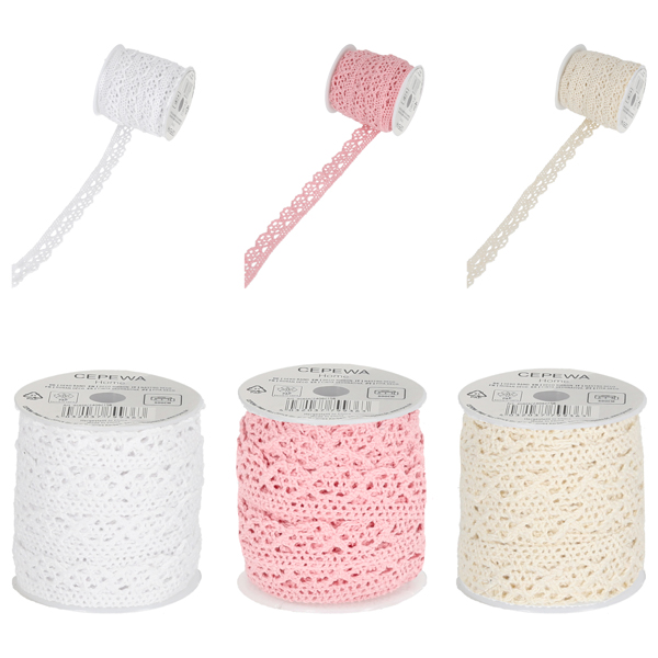 [CEP-45824] Deko Band Spitze auf Rolle, 3/s, 500cm