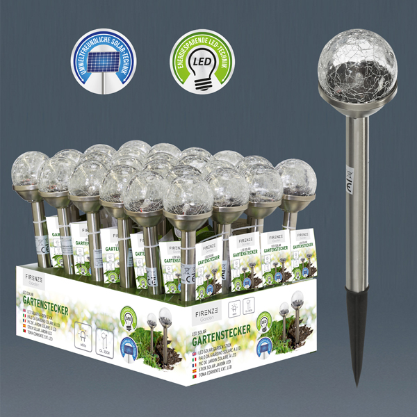 Solar LED Wegleuchte "Crackle Glas", gr, 8cm d